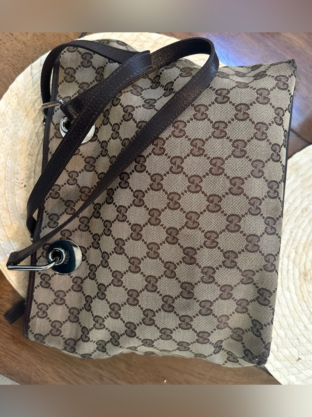 Gucci Beige and Brown GG Canvas Shoulder Tote